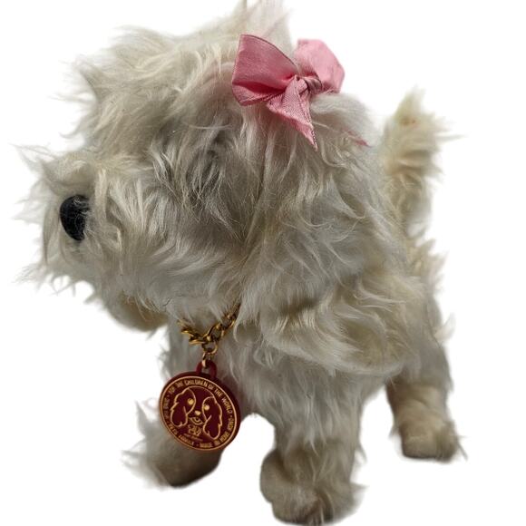 Vintage Hong Kong Terrier Puppy Dog Plush Battery Operated Toy W/ Bow - Picture 1 of 5